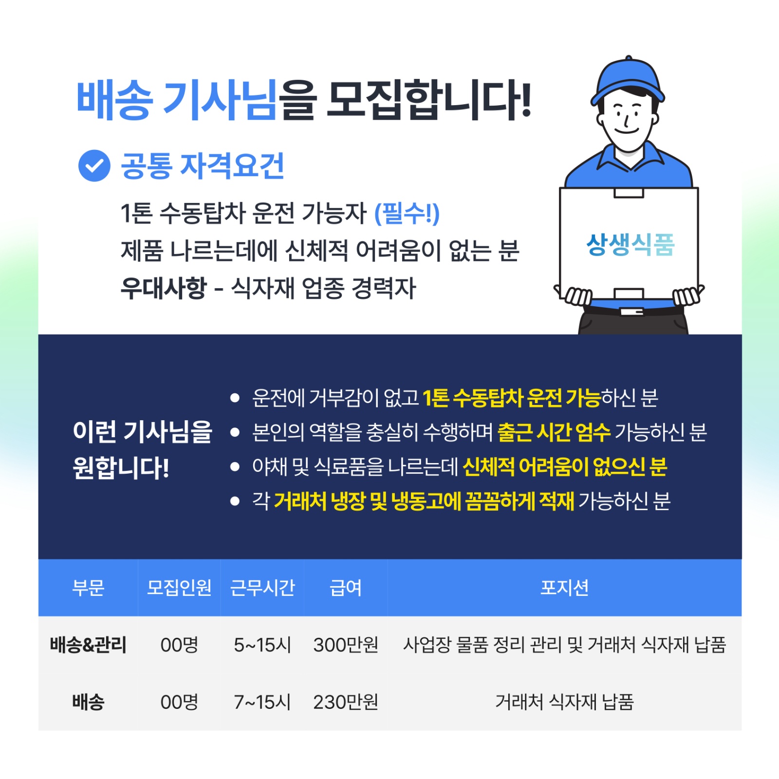 유통 및 납품 기사님 모집 (신입가능/학력무관) 공고 썸네일