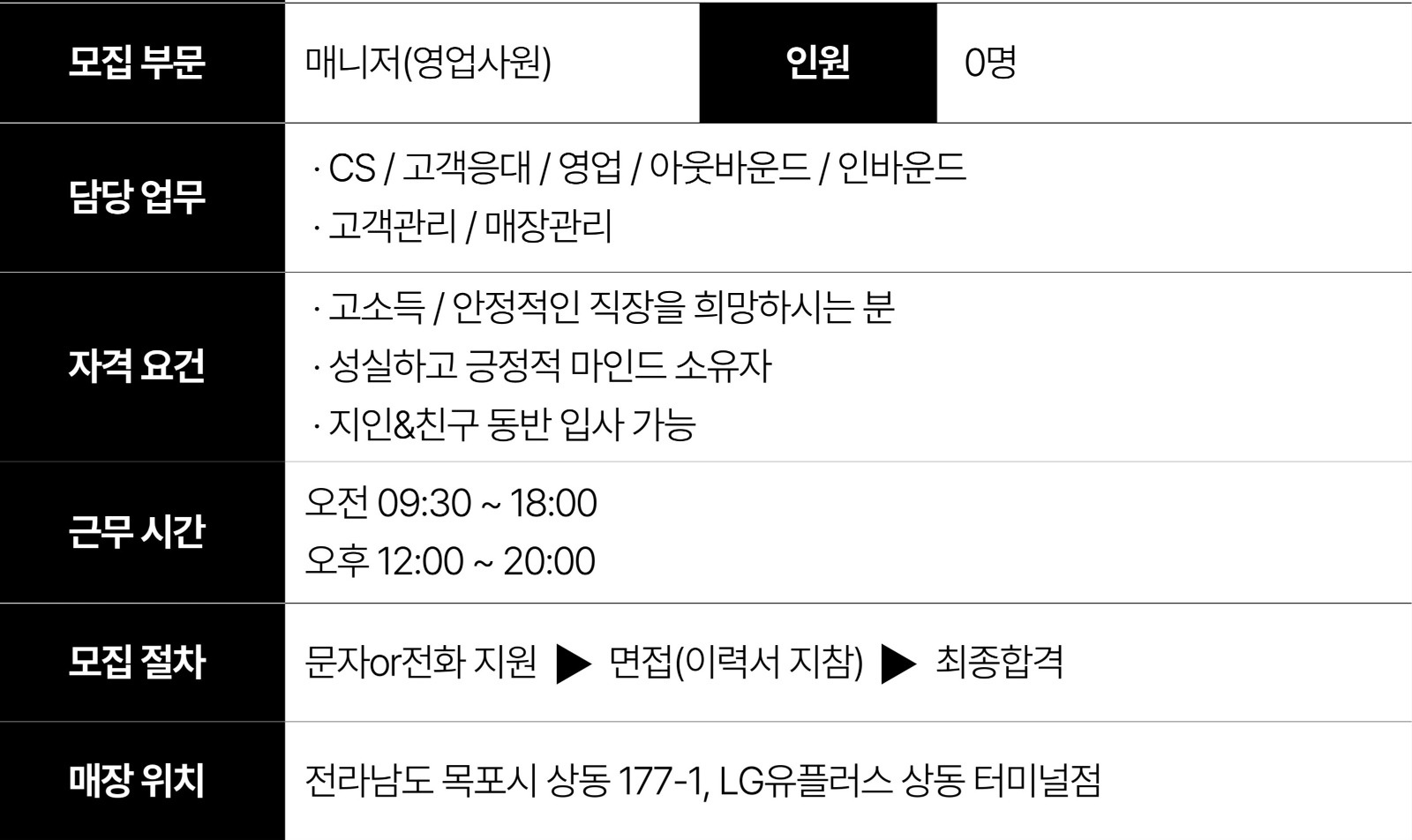 오래 함께 일할 직원 구합니다 . 공고 썸네일