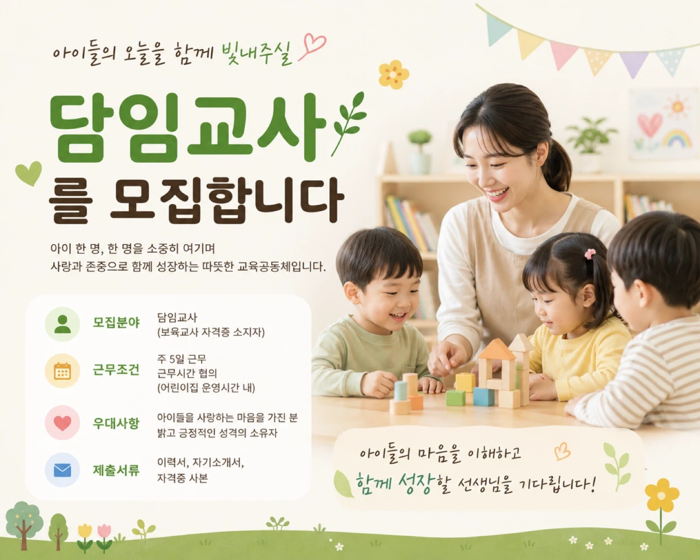 봄햇살어린이집)보육교사, 영아보조선생님 채용