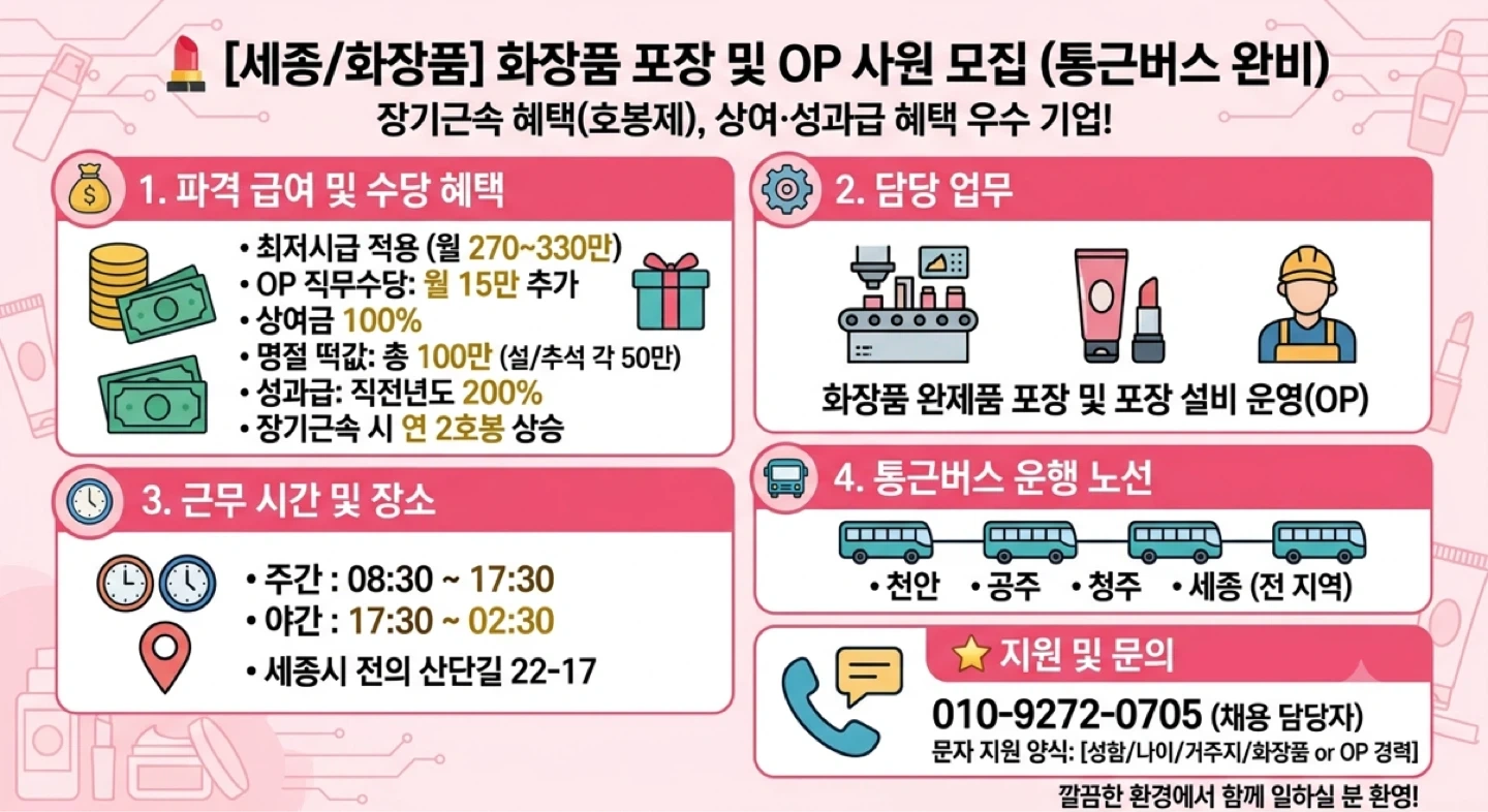 세종/화장품/교대/잔특/상여금 100/성과금200