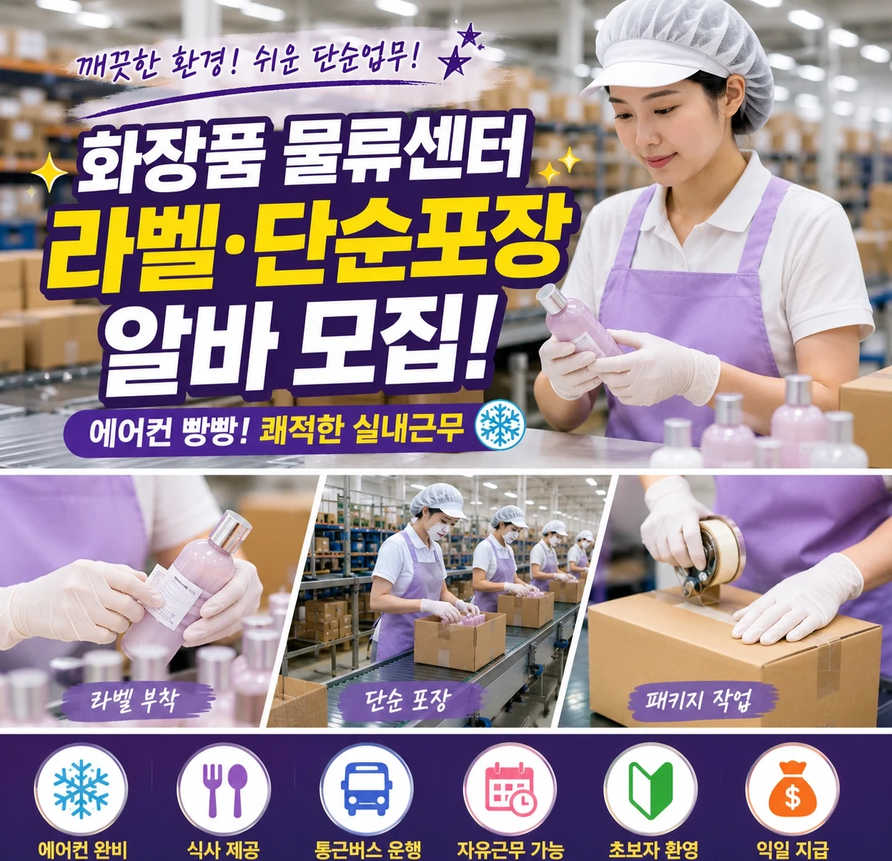 에어컨 빵빵한 실내근무! 화장품라벨작업 단순포장