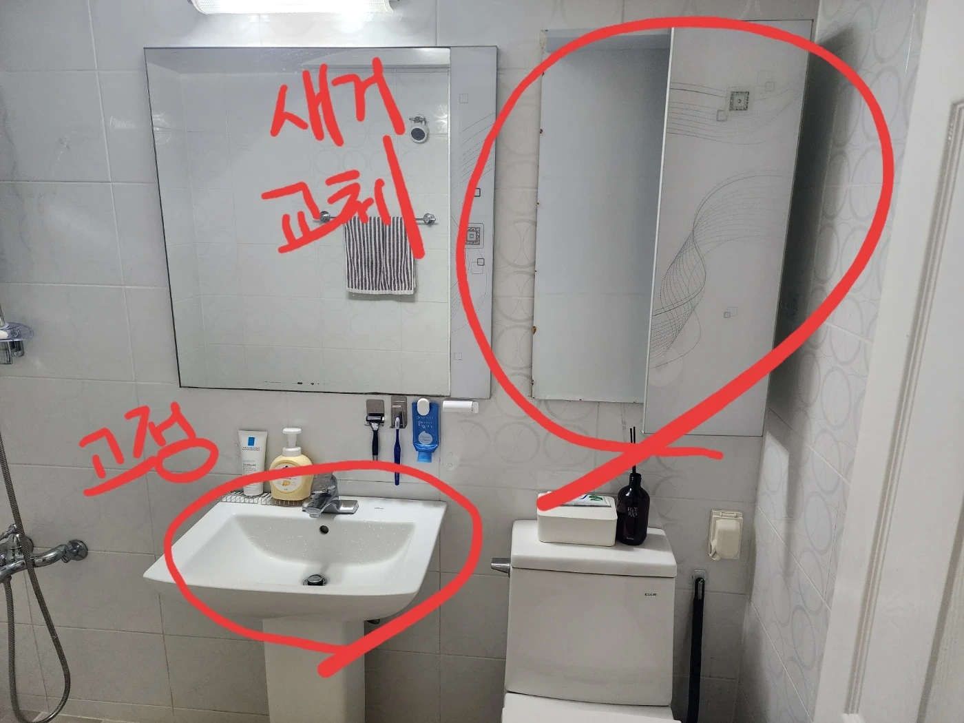 화장실 수건장 교체, 세면대 고정수리