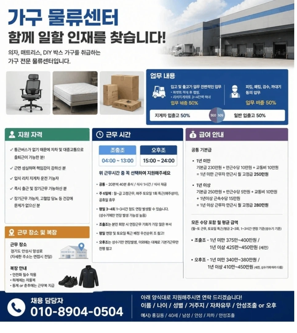 안성물류센터/입식지게차 및 입출고/월350이상