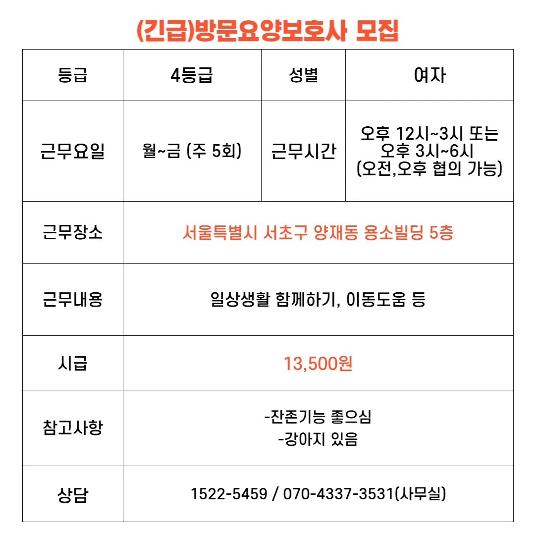 양재동 요양보호사 구인합니다