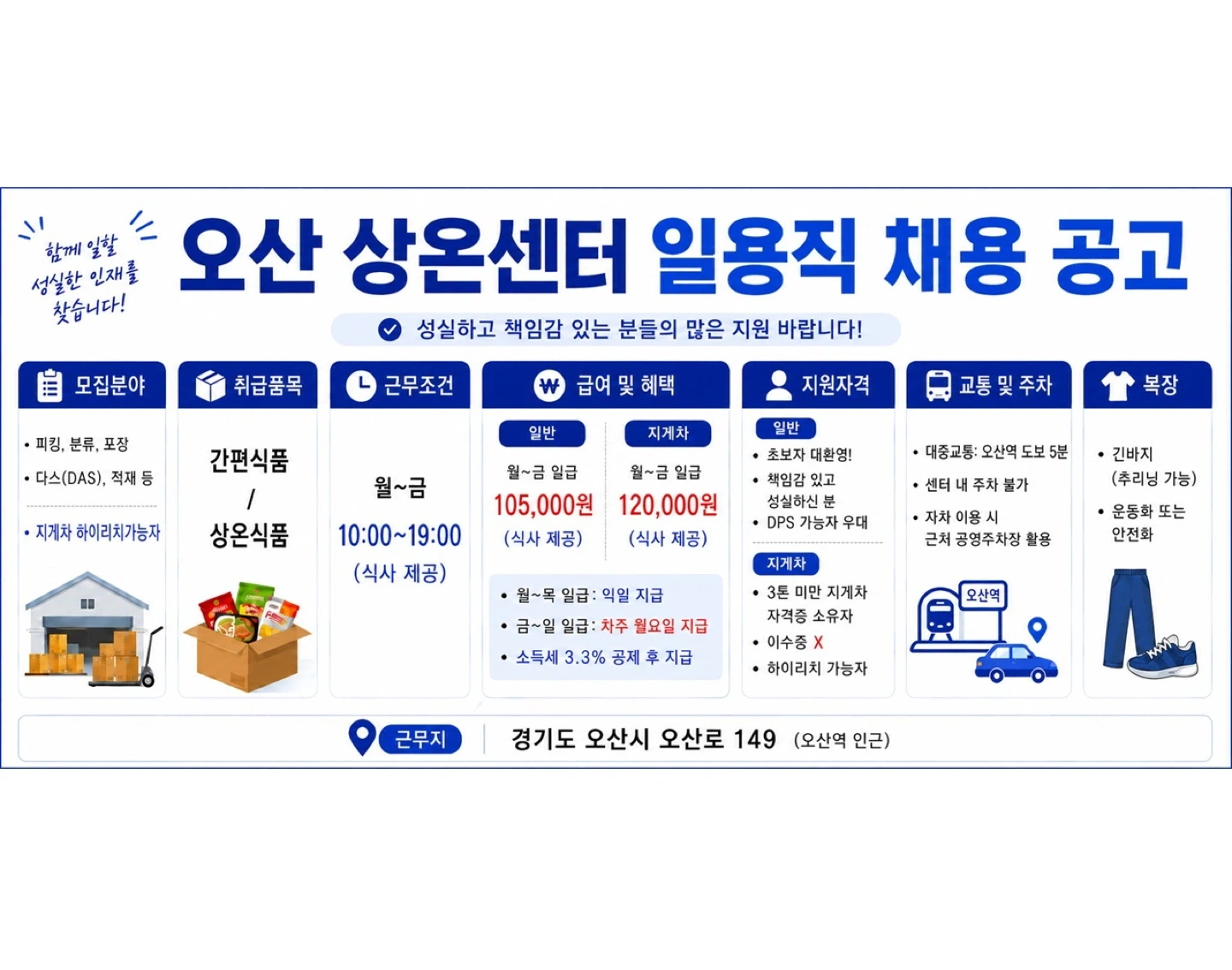 오산역5분 상온물류알바&지게차