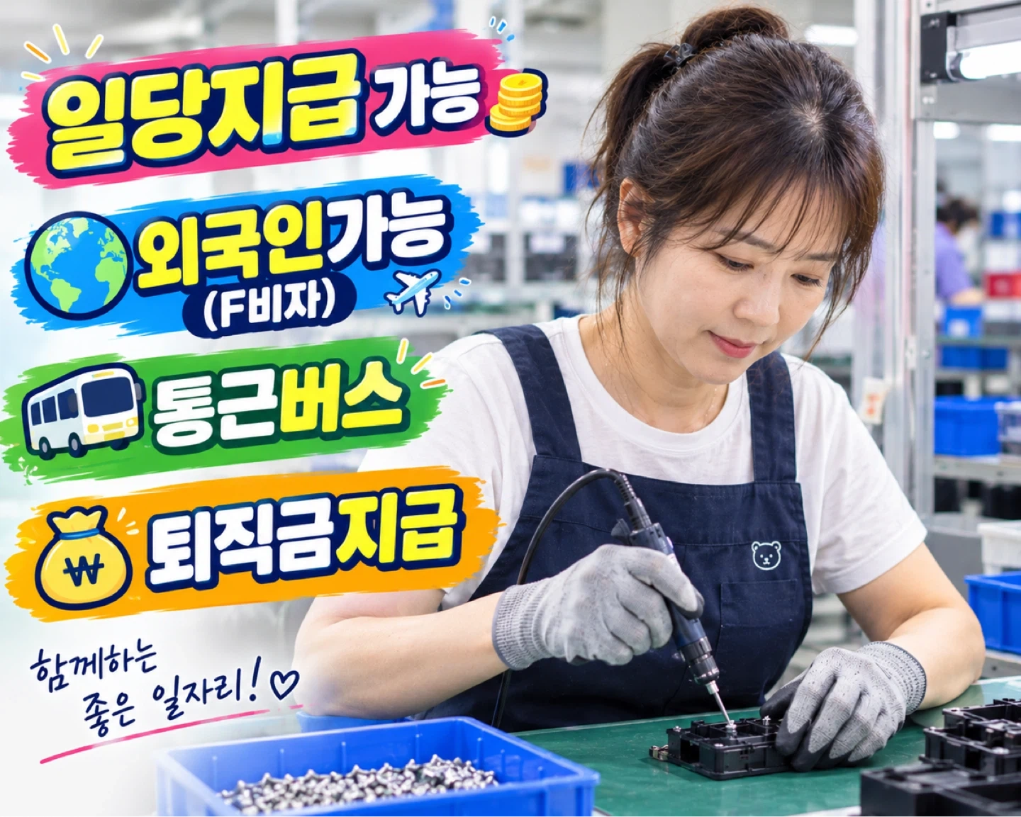 일당가능/동반가능/전자제품조립/포장/통근버스/주차장완비