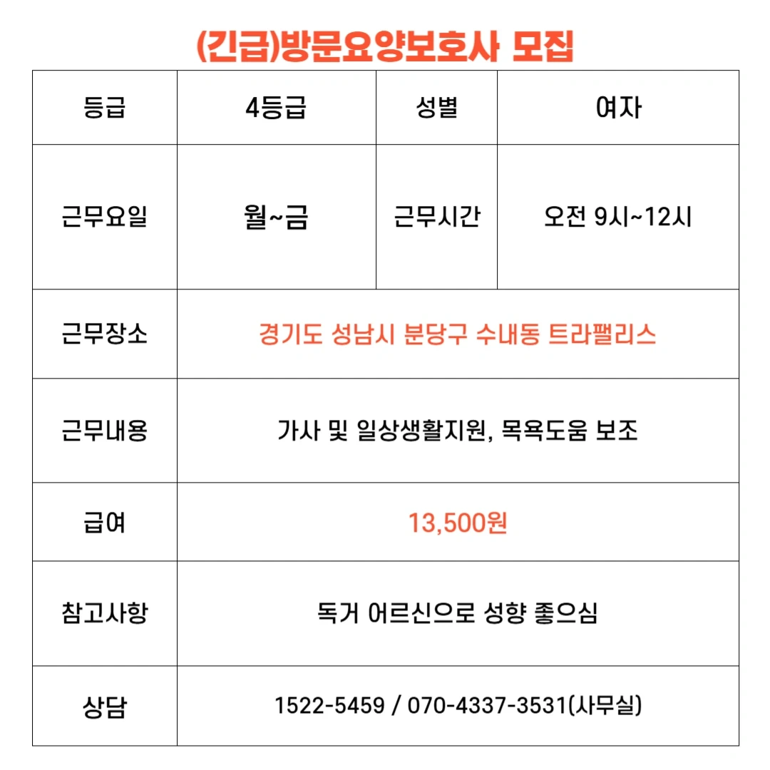 수내동 요양보호사 구인합니다
