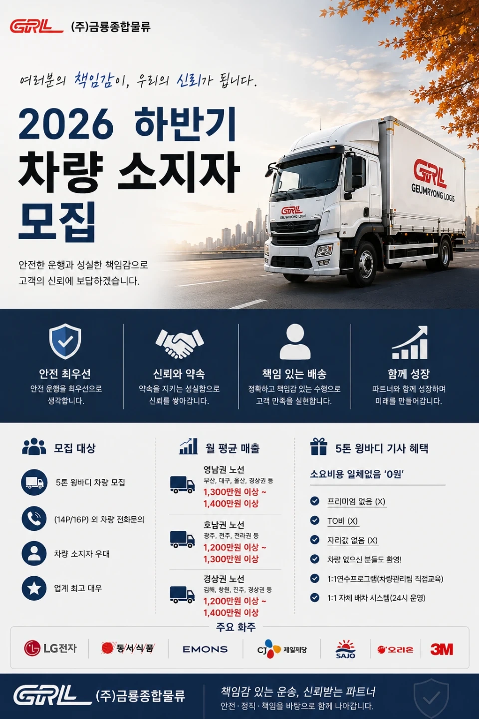 5톤 윙바디 차량소지자 기사모집!!(5톤~18톤)