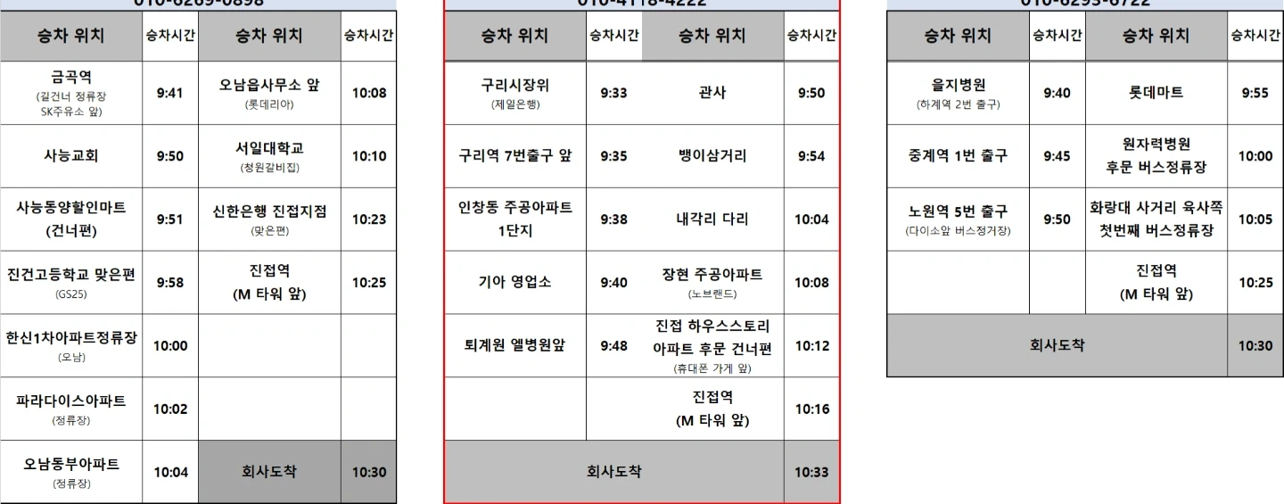 짧고굵게 돈모으기 근무일선택 출근 통근버스