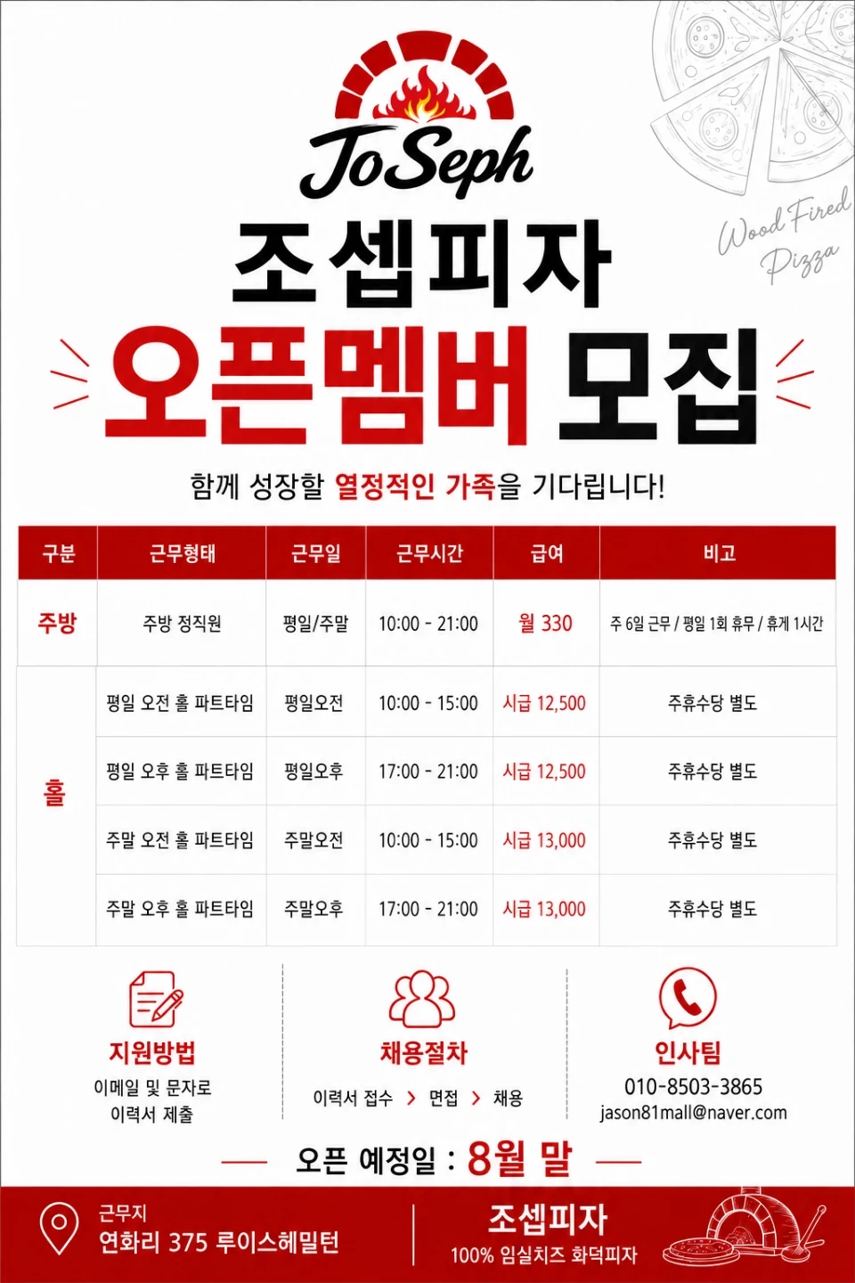 조셉피자 주방 및 홀 오픈멤버 모집