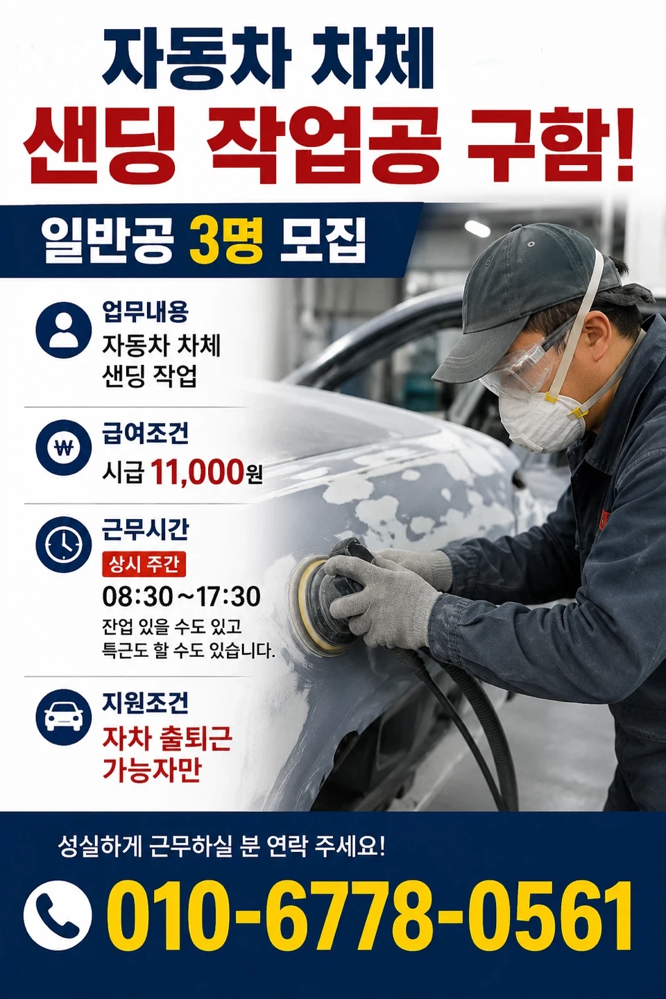 자동차 차체 (샌딩) 작업자 구함