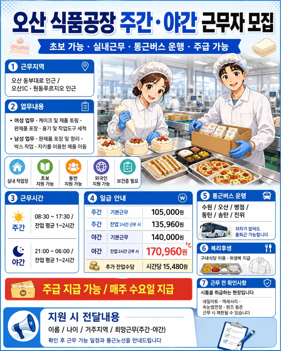 오산 실내근무 주간 13만 야간 17만 주급 가능