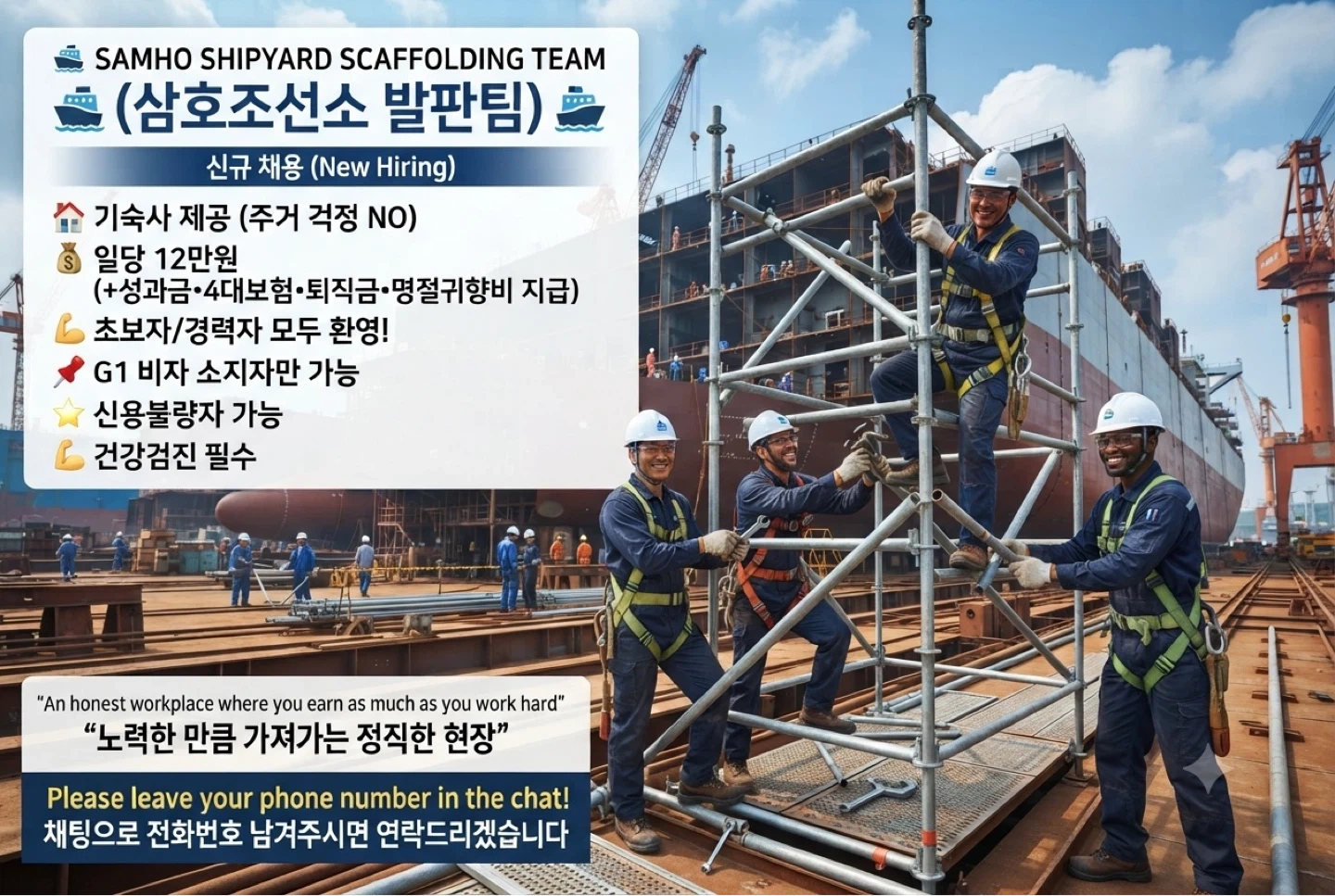 목포/삼호조선소 발판공 채용 (초보자 환영 / 기숙사O