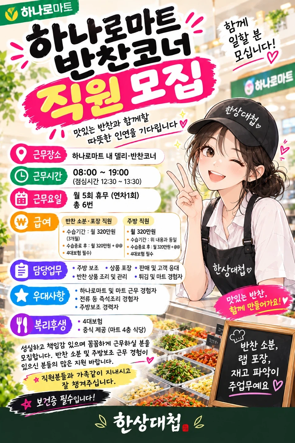 하남 하나로마트 델리,반찬 직원모집(알바가능)