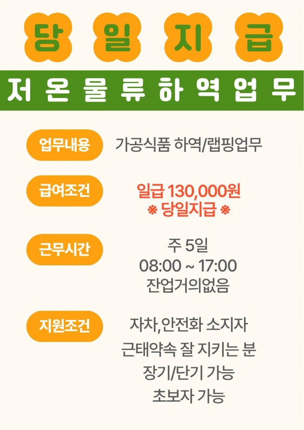 당일지급/하역업무/일급13만원/안전화필수