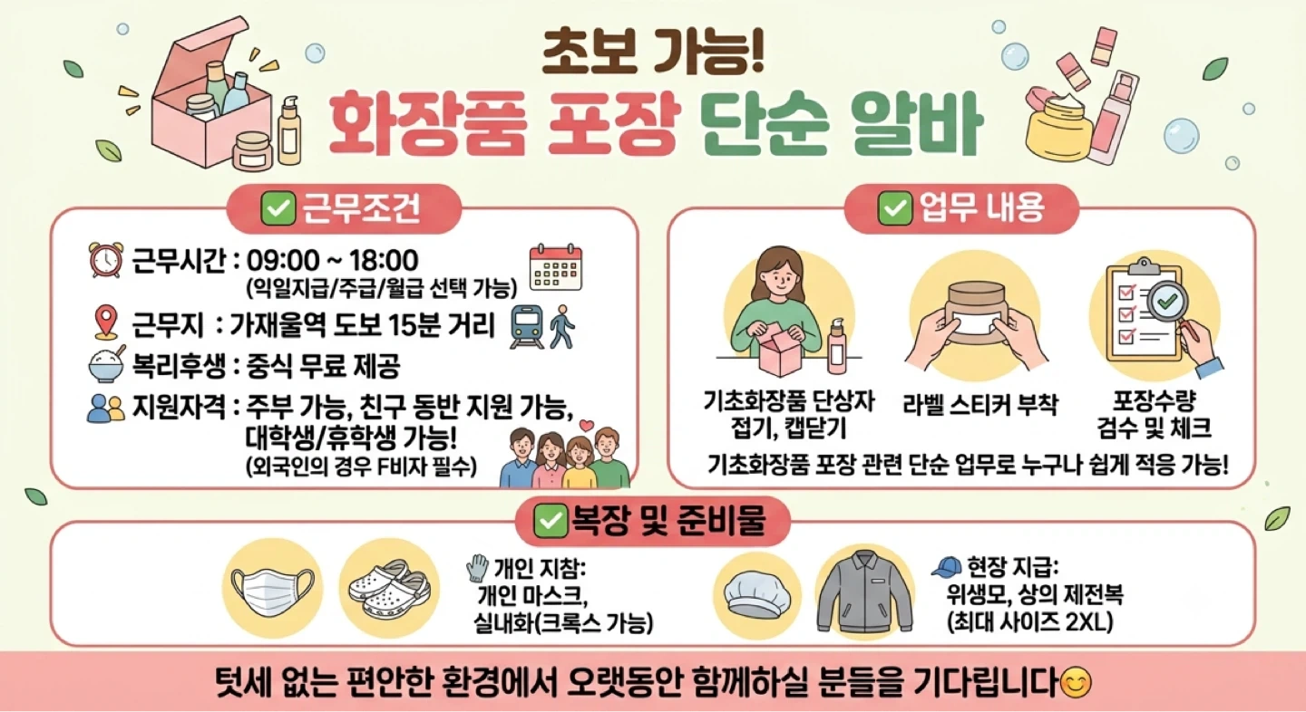 기초화장품 초보가능/단순포장/동반//주부가능 가재울역