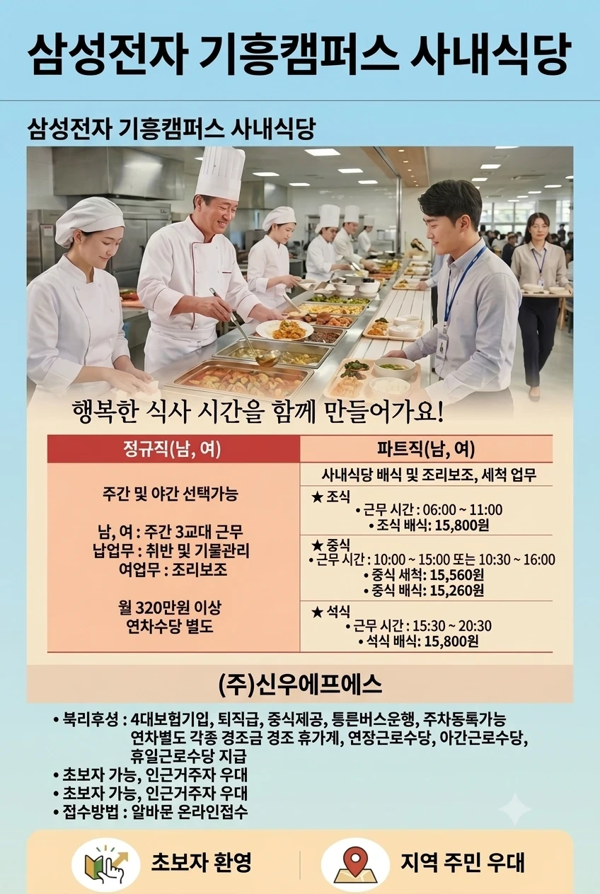 삼성전자기흥캠퍼스 사내식당 주방보조 밎 세정업무