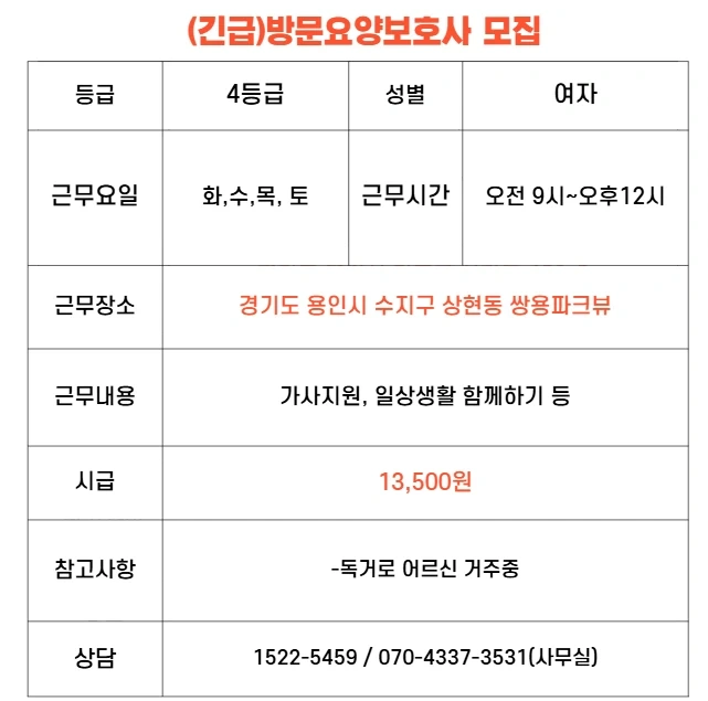 상현동 요양보호사 구인합니다