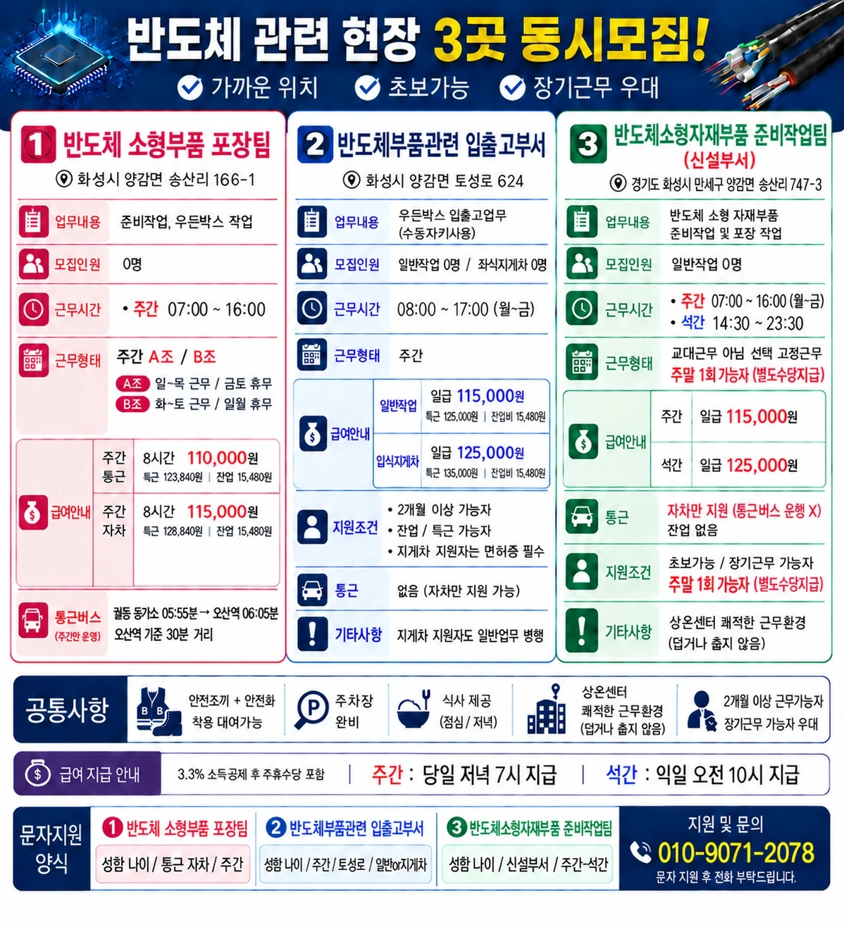 각사업장 당일지급 오산통근운행or자차
