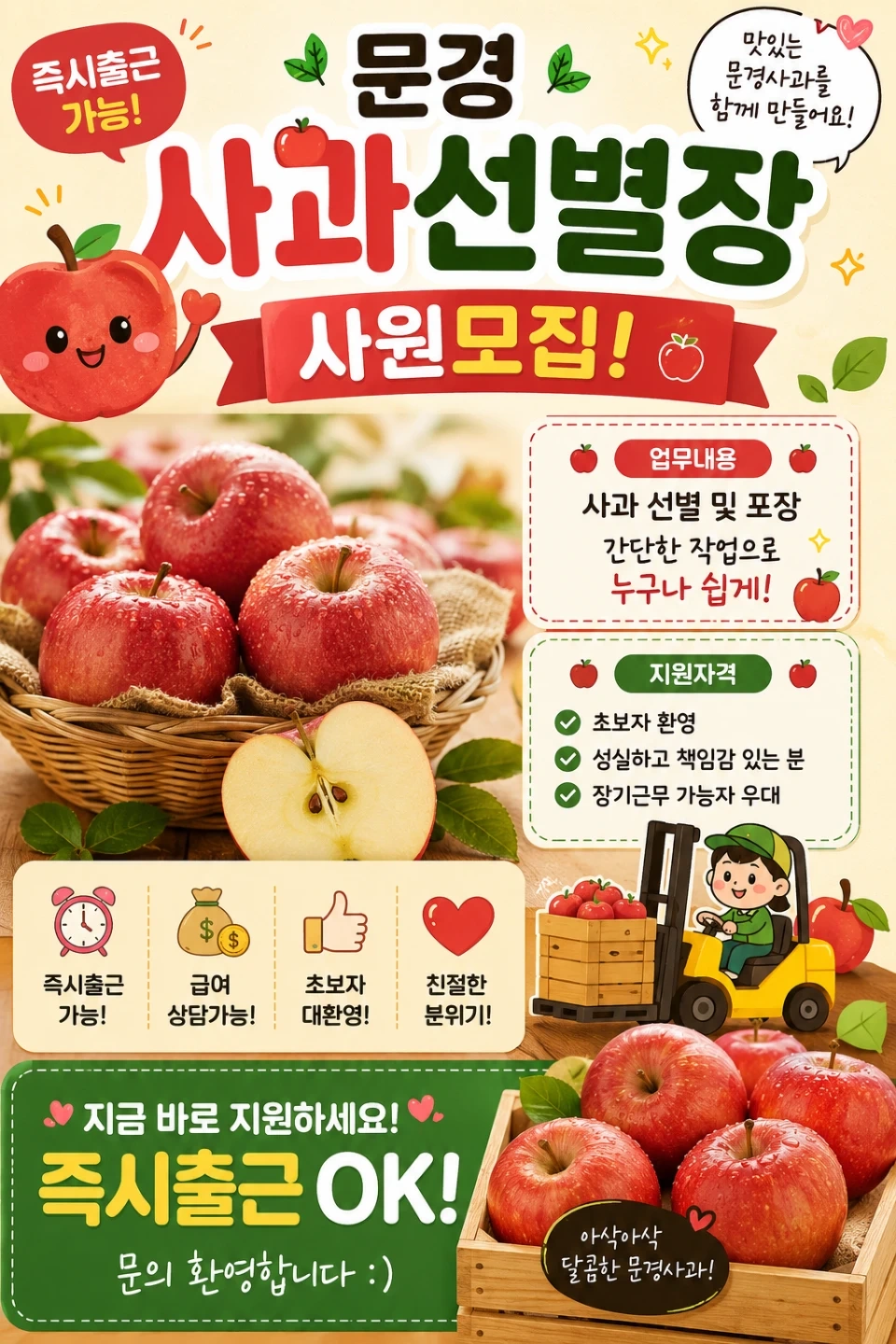사과선별.인원모집 일급지급