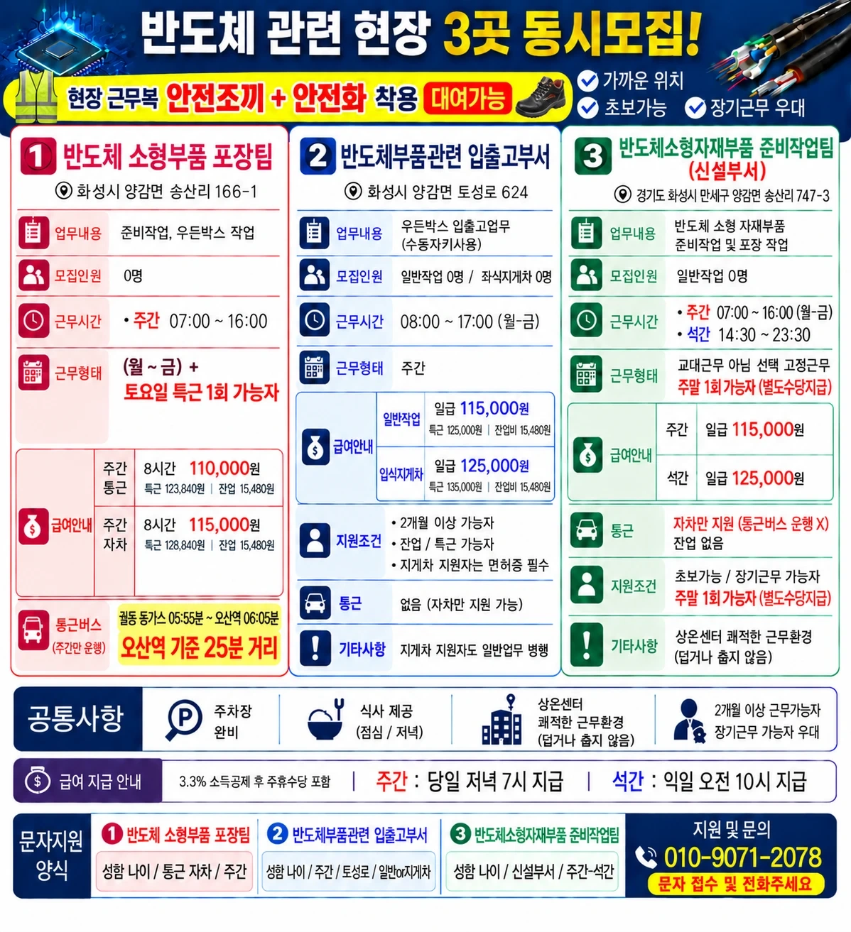 각사업장 당일지급 오산통근운행or자차