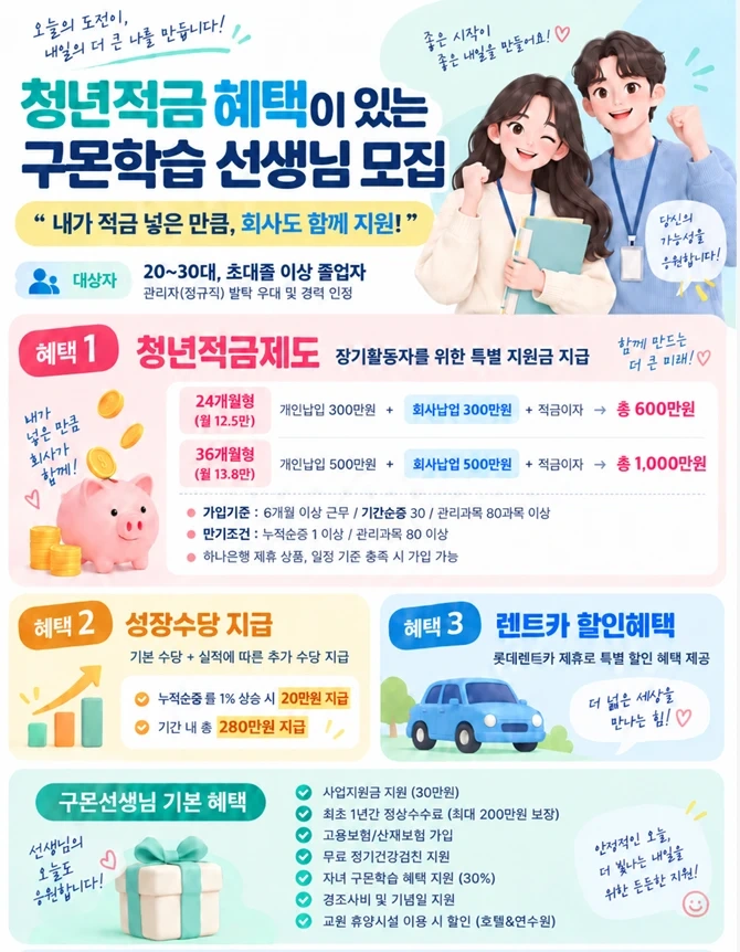 청년적금혜택 구몬선생님모집