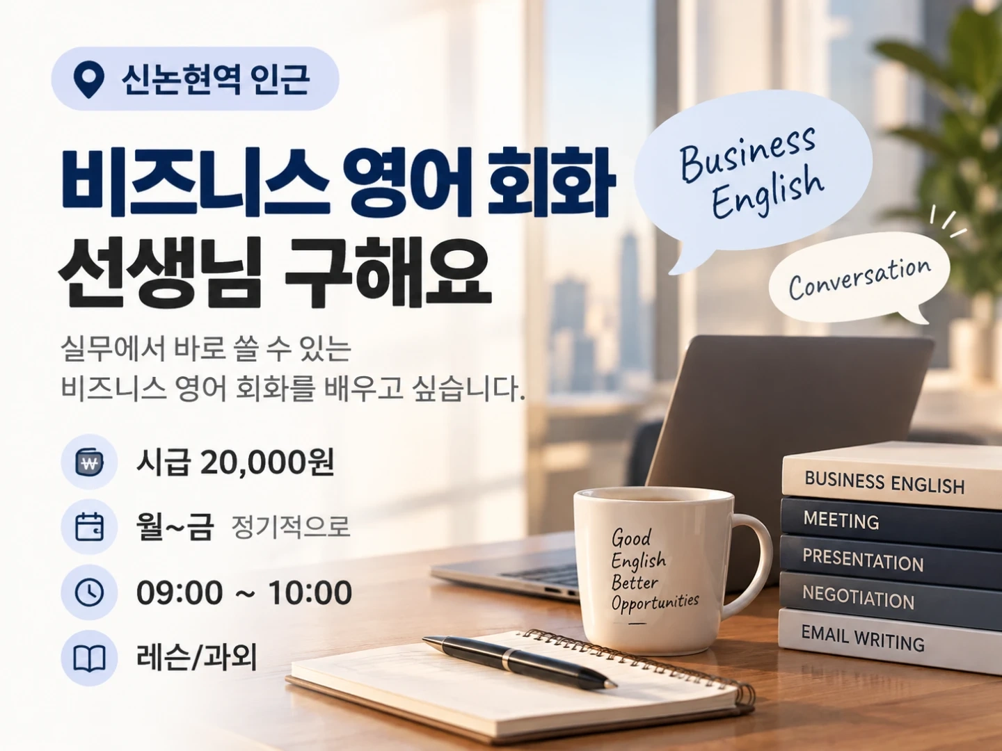 신논현역 인근 비즈니스 영어 회화 선생님 구해요