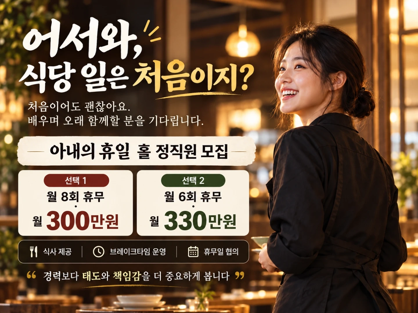 지원 전 꼭 읽어주세요. 홀 정직원 모집