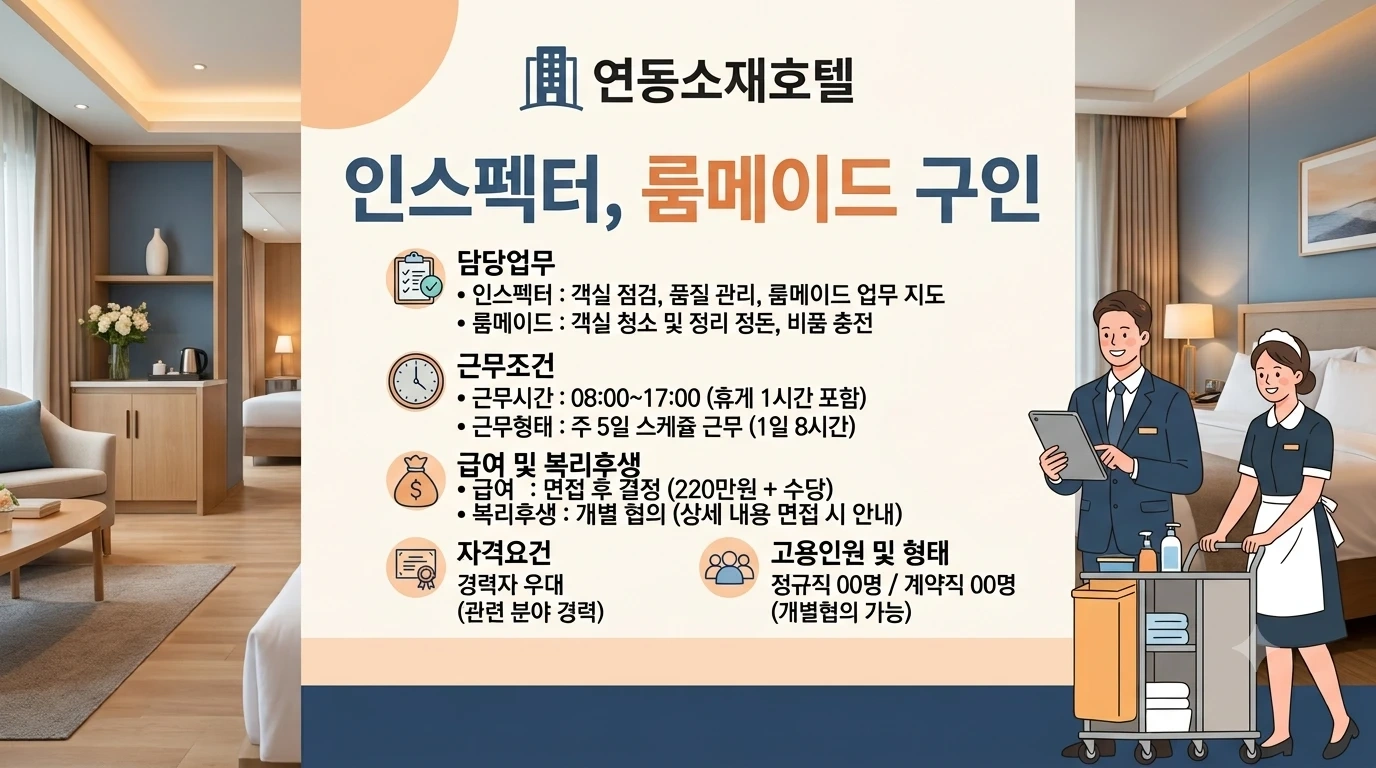 연동소재호텔- 인스펙터,룸메이드 구인