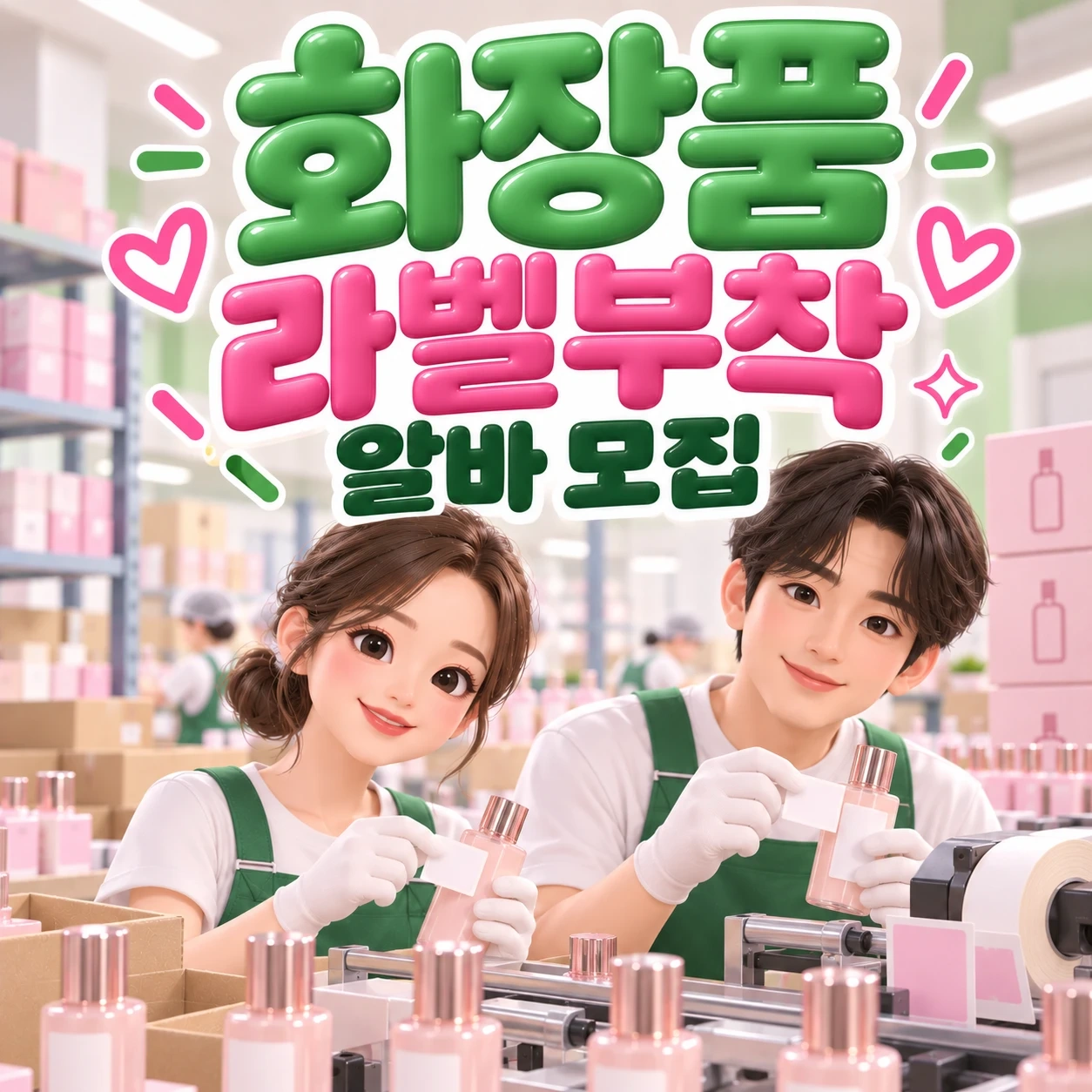내일부터/남녀무관/단순근무/화장품라벨부착,포장,적재 등