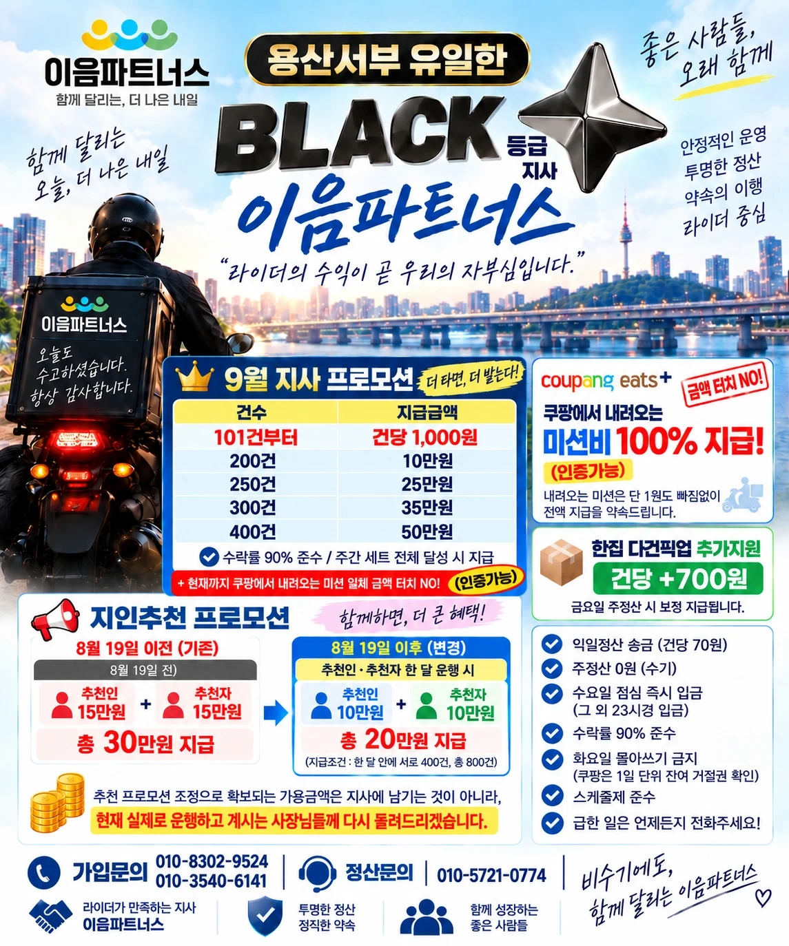 용산마포지역 배달 라이더분 구합니다!