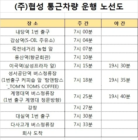 //왜관/사출과 사상 2교대(성서통근버스)
