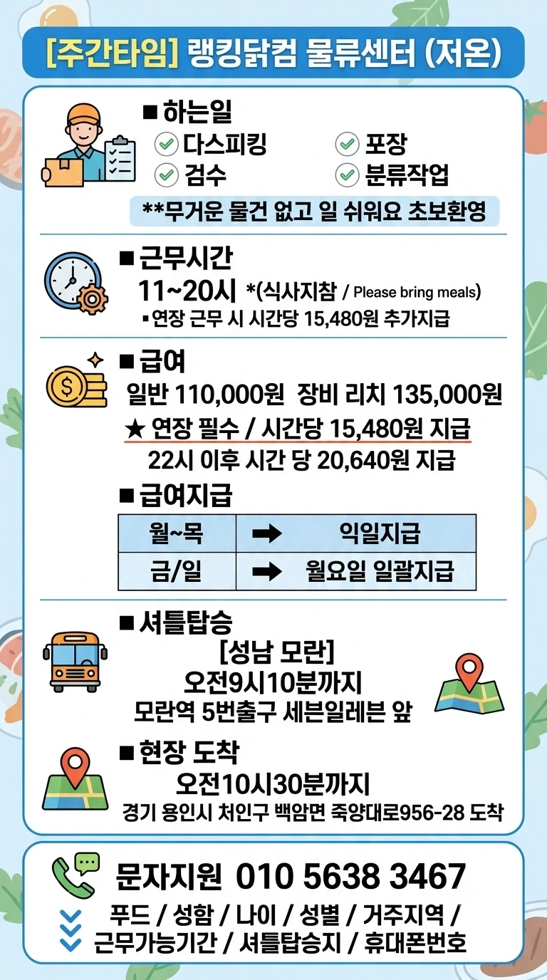익일지급 랭킹닭컴물류 11만원~18만 꿀알바