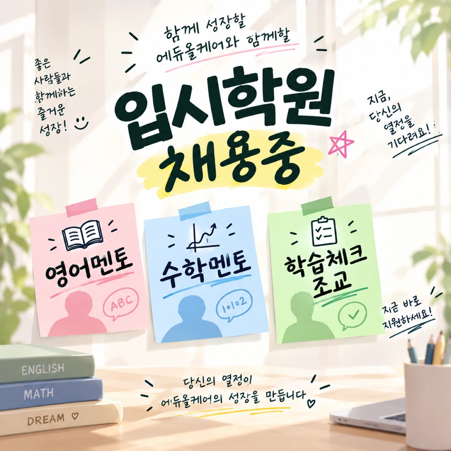 학습 체크 조교, 영어멘토, 수학멘토 각각 모집중