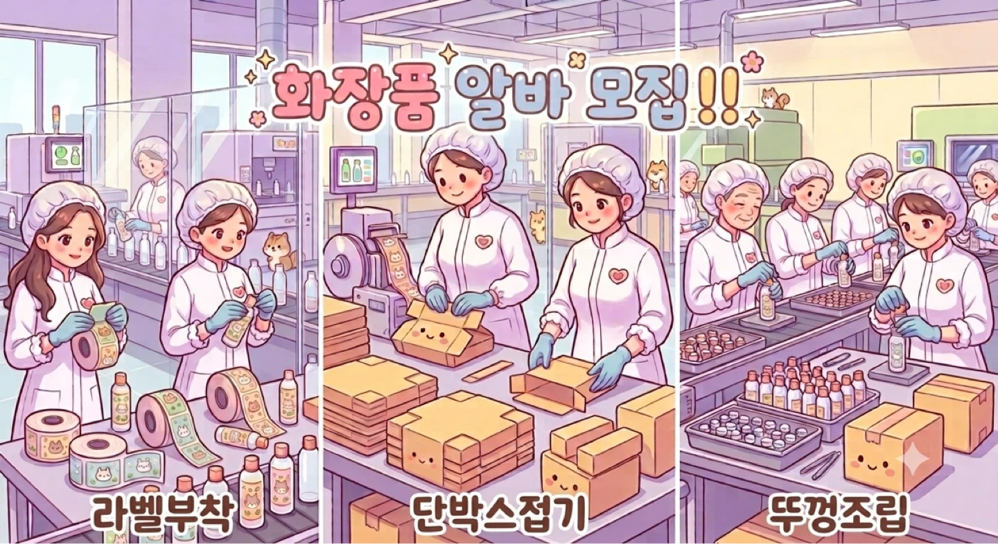 춘의역인근/기초제품/라벨부착/단박스접기/뚜껑/쉬운알바