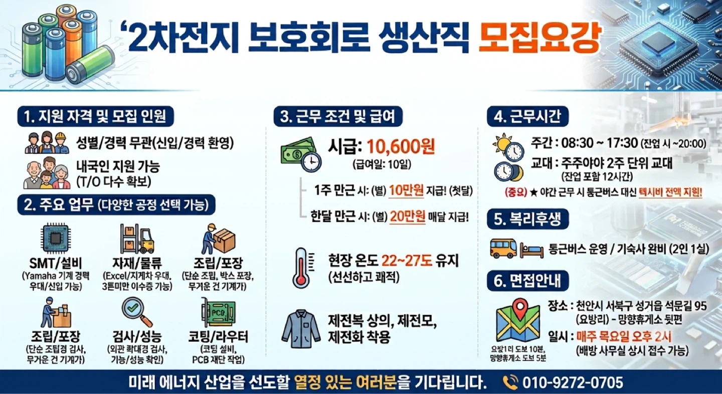 성거/첫달만근수당 50만원/잔특가능자