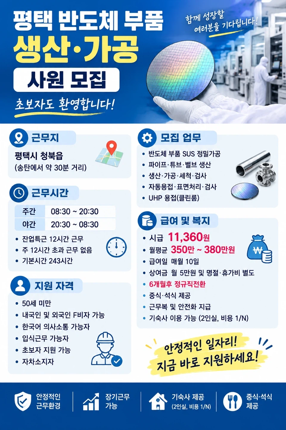 월400~450만원 반도체2교대모집