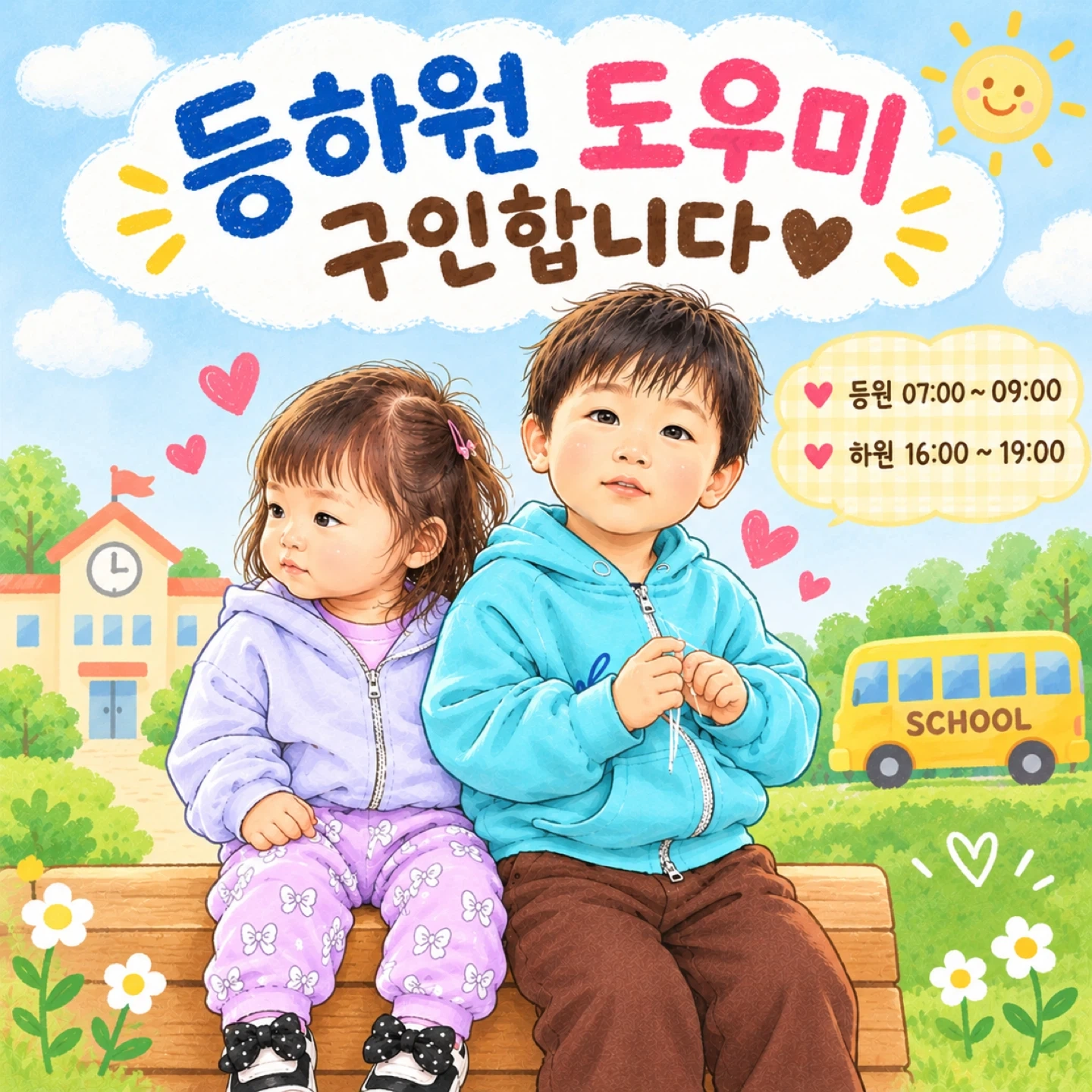 37개월, 19개월 남매 등하원 도우미 구합니다