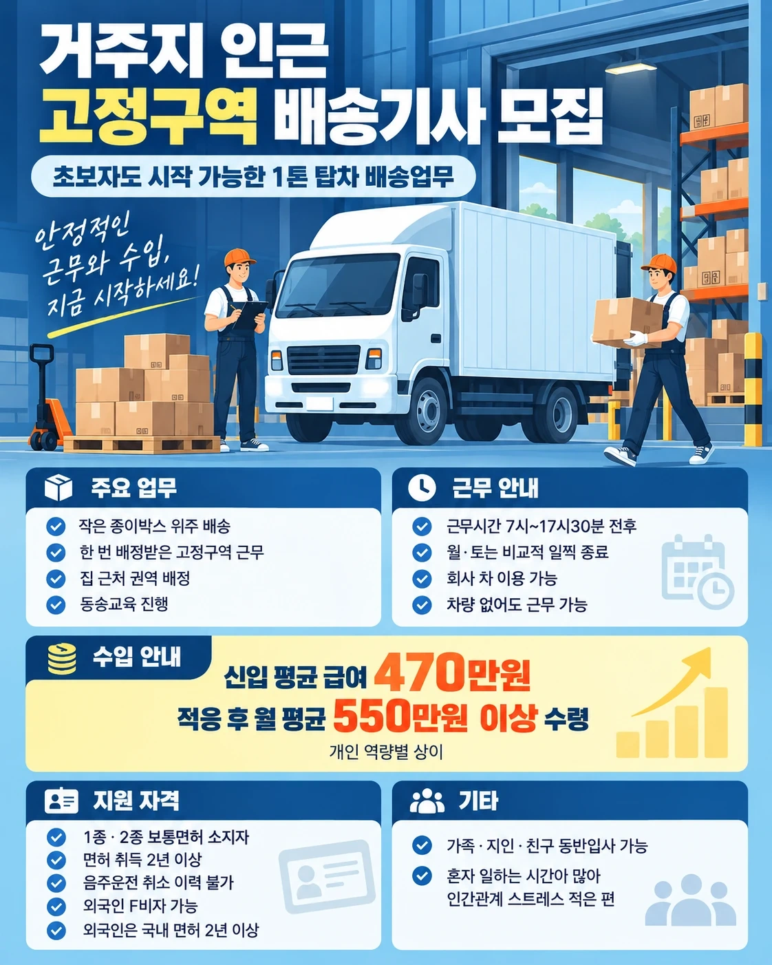 쿠팡 주간/야간 배송기사님 구인합니다.초보자도 환영