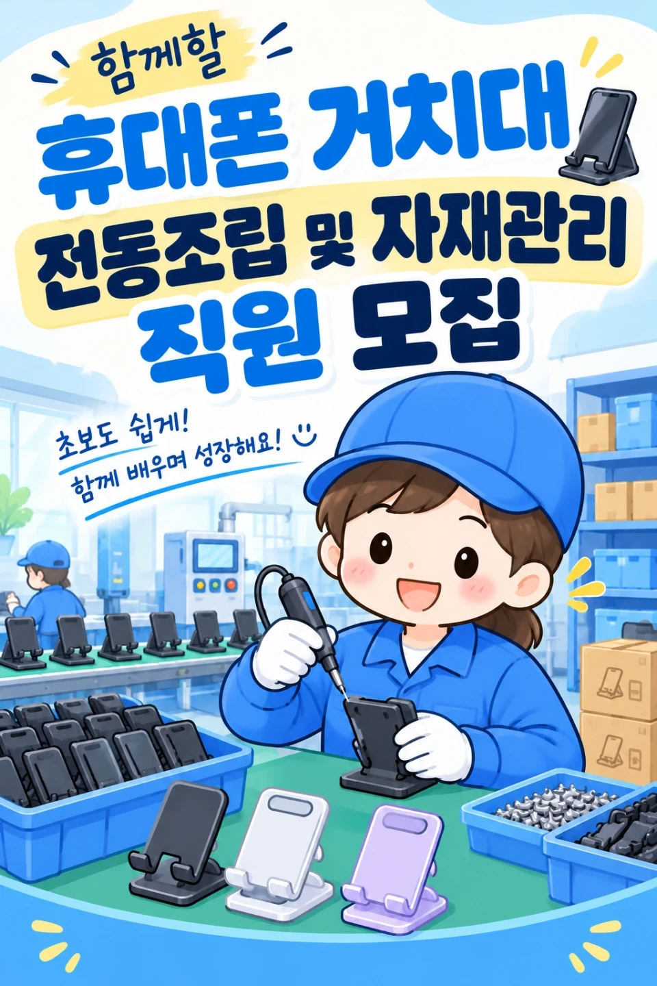 갈산역 인근 휴대폰 거치대 조립 및 자재관리 직원 모집