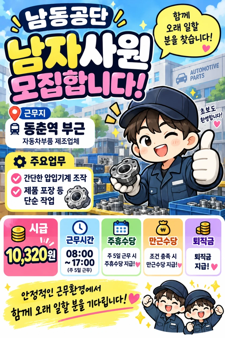 남동공단 제품포장및 간단 기계 조작(압입) 가불 주급