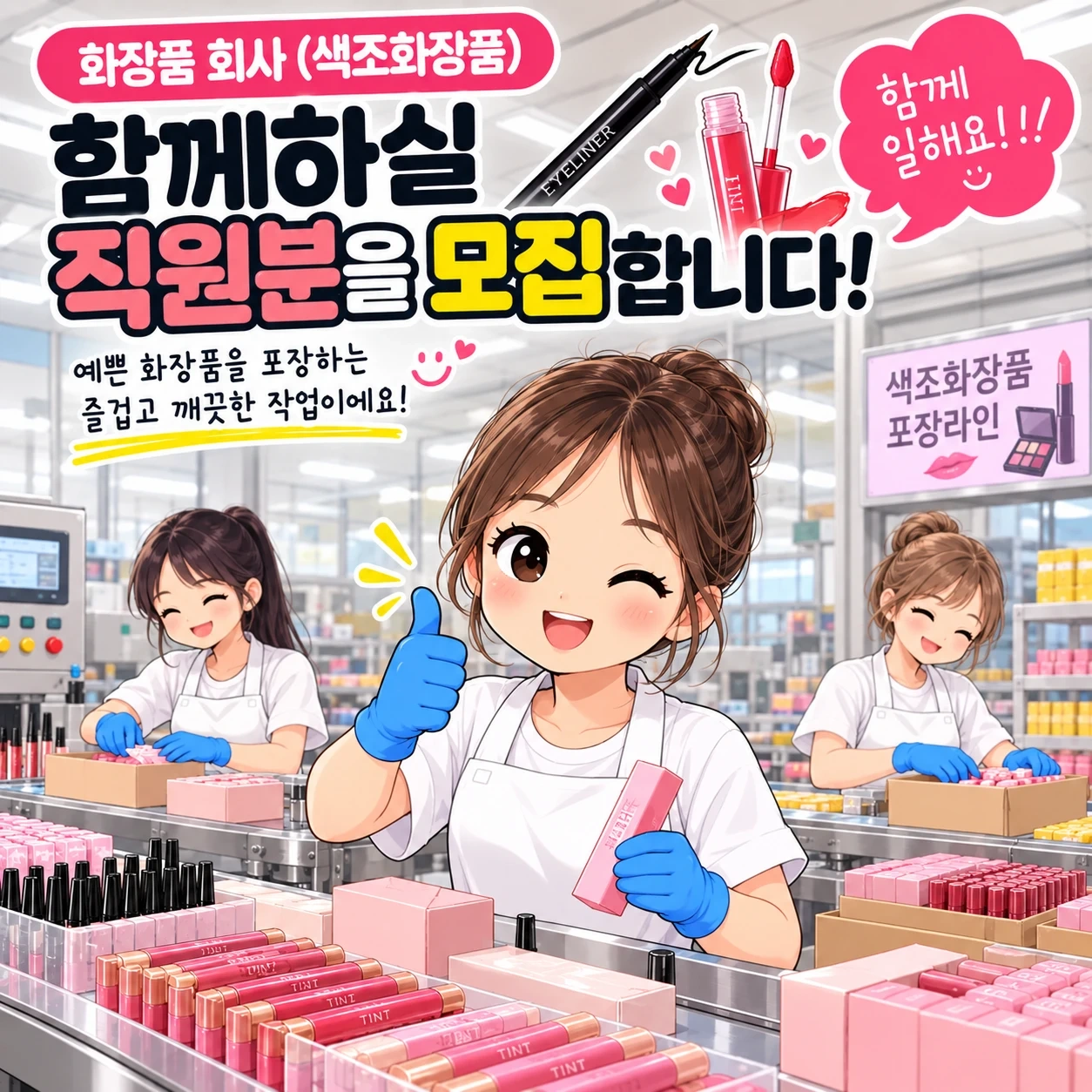 석남역인근/색조화장품 포장/단기~장기근무/익일지급