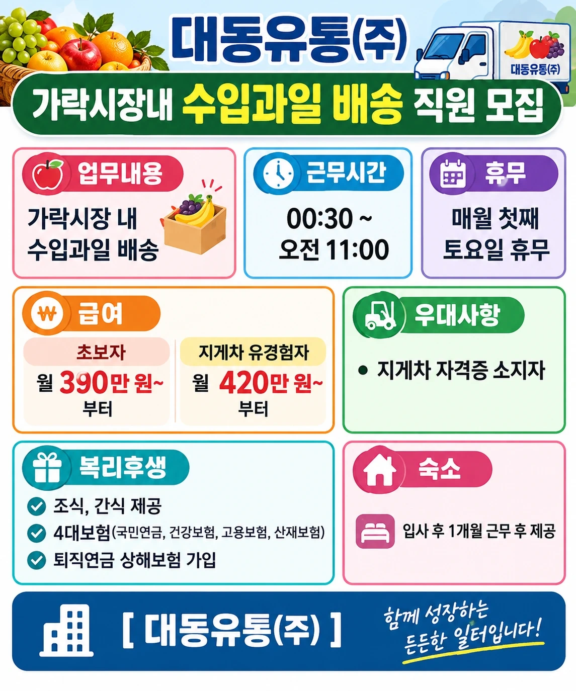 가락시장 대동유통 정직원 모집