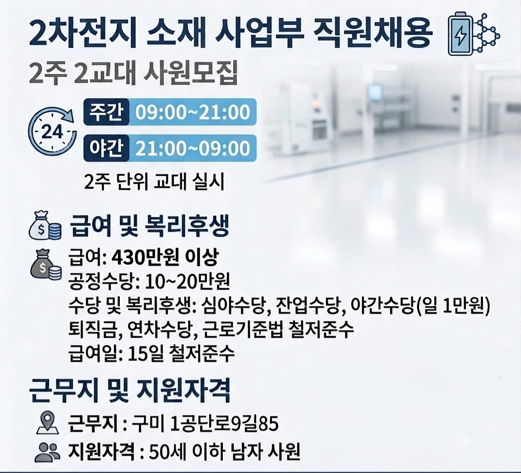 2조 2교대 검사 및 생산 사원모집