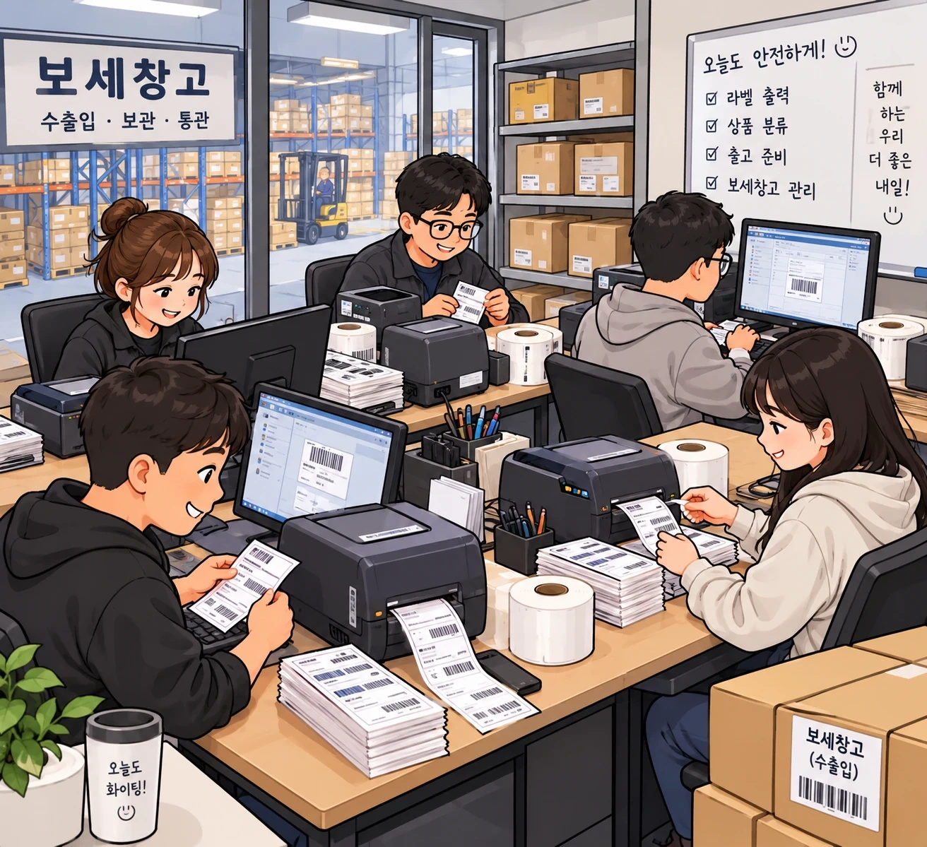 보세창고/사무실에서 송장라벨출력 업무/고정알바모집