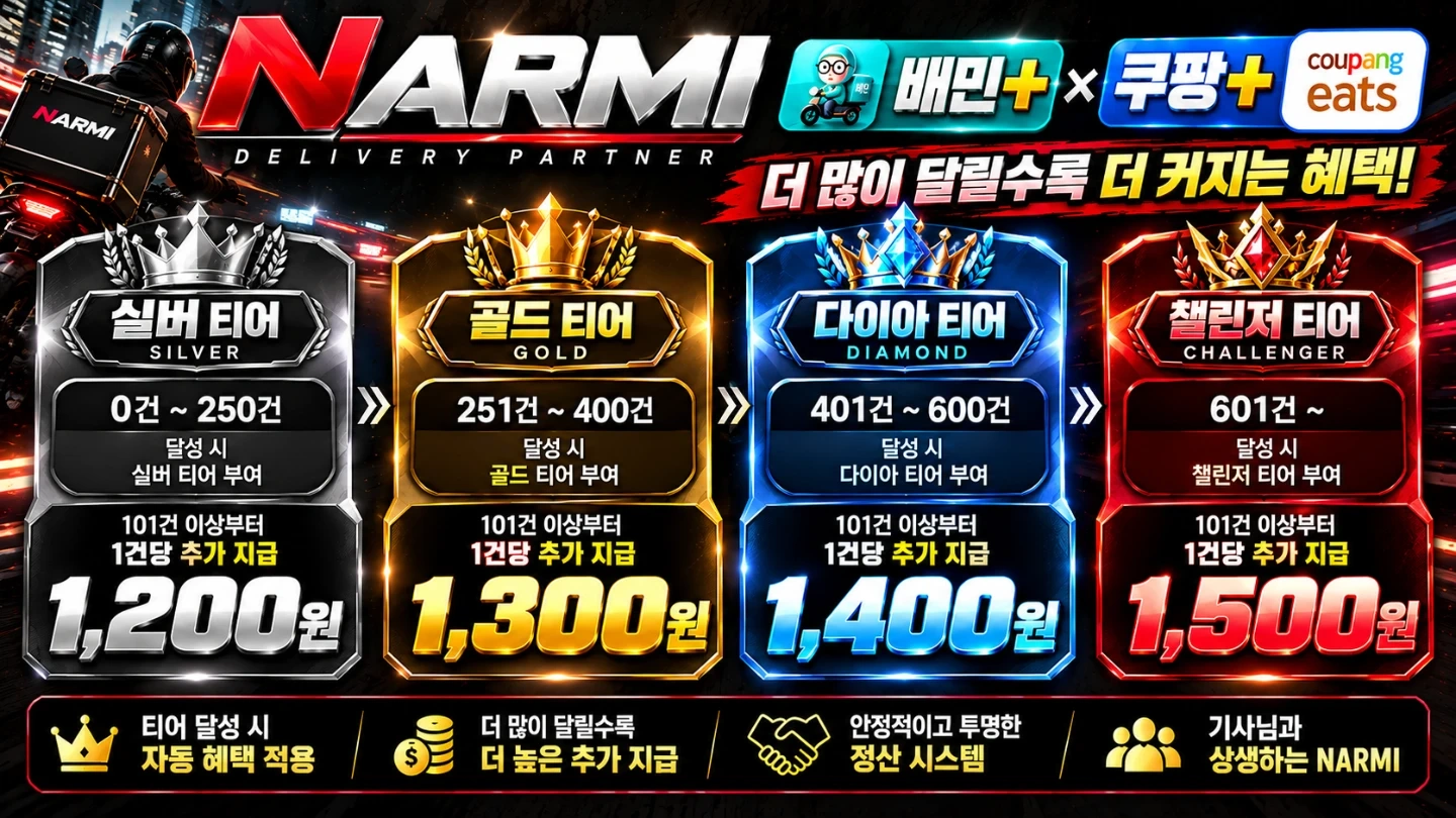 최고의 프로모션 나르미 배달대행 (쿠팡,배민)