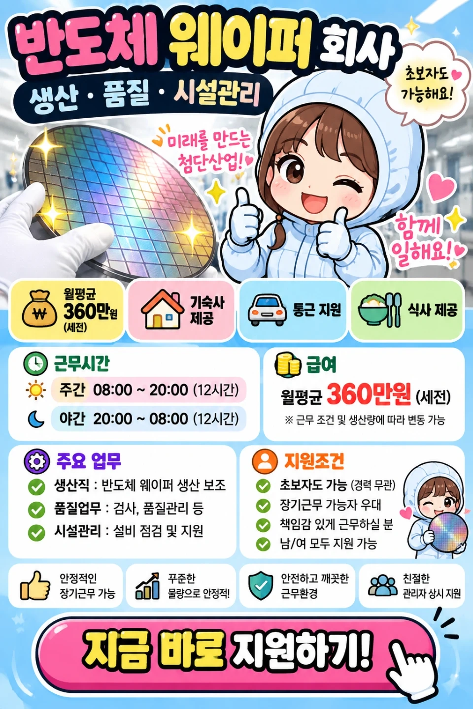 2조2교대 생산직,품질 통근 기숙사