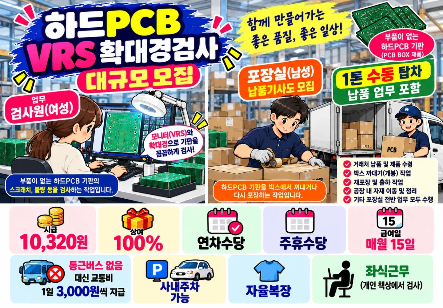 피씨비 납품포장 모집 상여100프로 주간