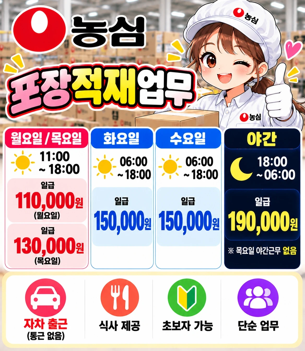 농심 포장적재 일급알바