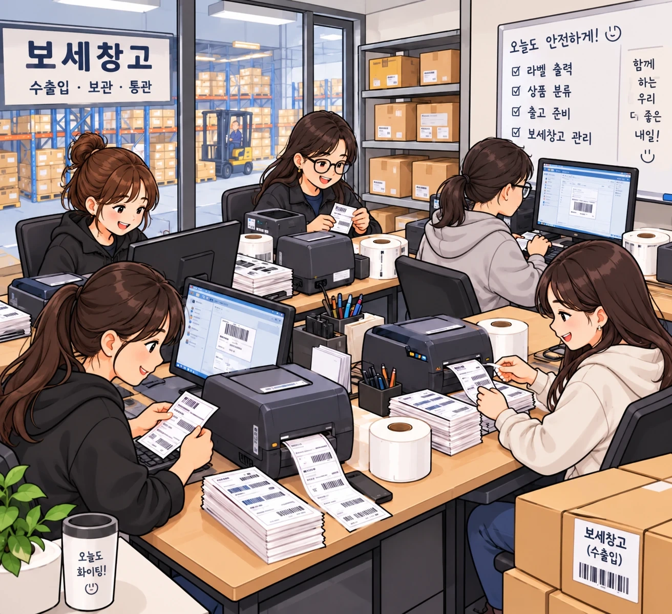 보세창고/사무실에서 송장라벨출력 업무/고정알바모집